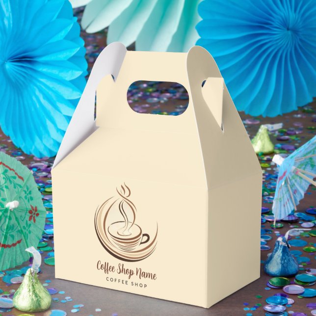 Elegant Brown Coffee  espresso business logo shop Favour Box (Party)