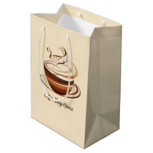 Elegant Brown Coffee espresso business logo shop Medium Gift Bag