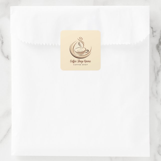 Elegant Brown Coffee  espresso business logo shop Square Sticker (Bag)