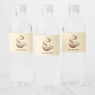 Elegant Brown Coffee espresso business logo shop Water Bottle Label