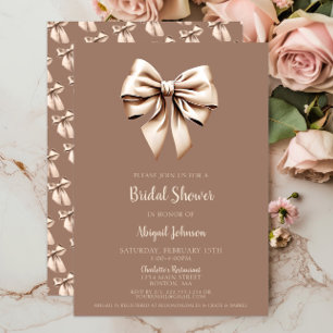 Elegant Brown Coquette Bow Bridal Shower Invitation