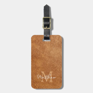 Elegant Brown Cow Leather Texture Personalised  Luggage Tag
