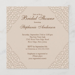 Elegant Brown Damask Bridal Shower Invitation
