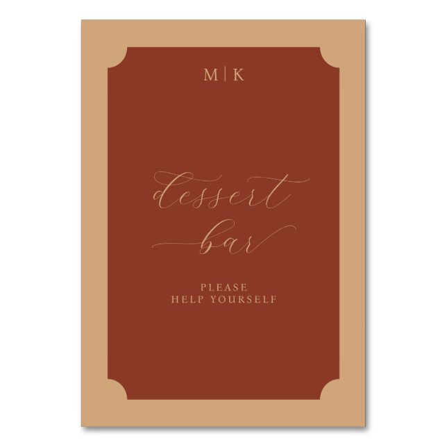 Elegant Brown Dessert Bar Sign Table Number (Front)