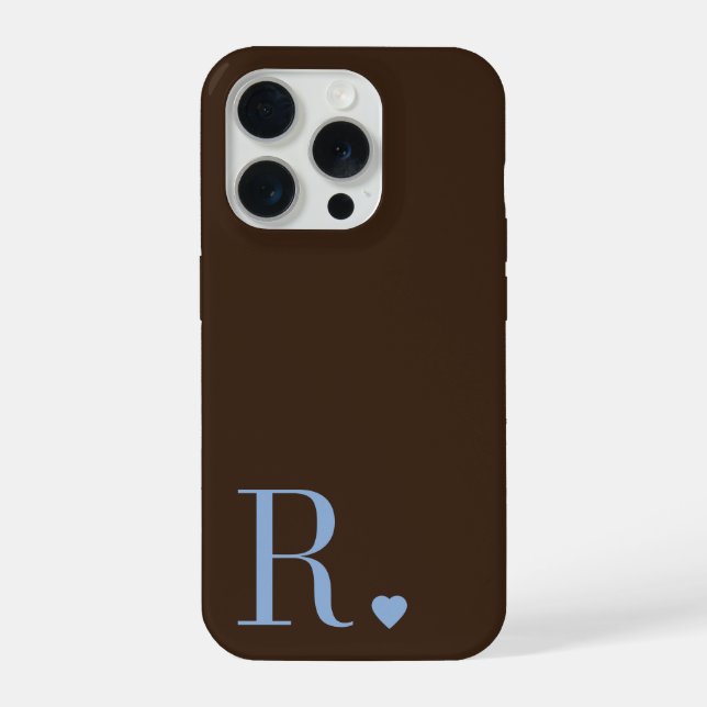 Elegant brown &dusty blue monogram initial iPhone case (Back)