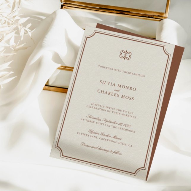 Elegant Brown & Ecru Classic Monogram Wedding Invitation (Elegant Brown & Ecru Classic Monogram Wedding Invitation)