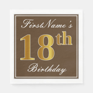 Elegant Brown, Faux Gold 18th Birthday + Name Napkin