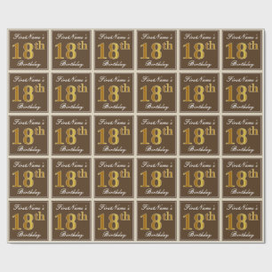 Elegant, Brown, Faux Gold 18th Birthday + Name Wrapping Paper