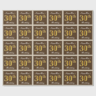 Elegant, Brown, Faux Gold 30th Birthday + Name Wrapping Paper