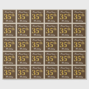 Elegant, Brown, Faux Gold 35th Birthday + Name Wrapping Paper