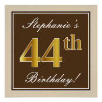 Elegant, Brown, Faux Gold 44th Birthday + Name