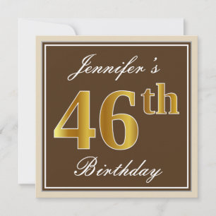 Elegant, Brown, Faux Gold 46th Birthday + Name Invitation