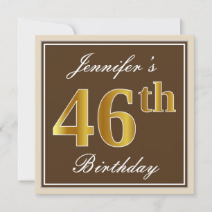 Elegant, Brown, Faux Gold 46th Birthday + Name Invitation