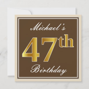 Elegant, Brown, Faux Gold 47th Birthday + Name Invitation