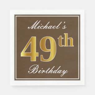 Elegant Brown, Faux Gold 49th Birthday + Name Napkin