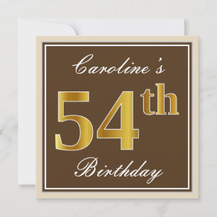 Elegant, Brown, Faux Gold 54th Birthday + Name Invitation