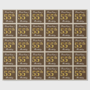 Elegant, Brown, Faux Gold 55th Birthday + Name Wrapping Paper
