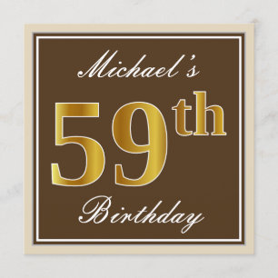 Elegant, Brown, Faux Gold 59th Birthday + Name Invitation