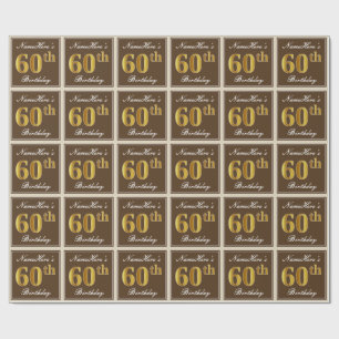 Elegant, Brown, Faux Gold 60th Birthday + Name Wrapping Paper