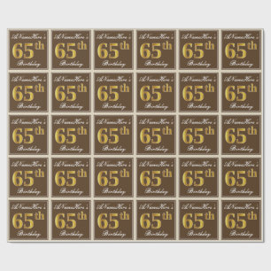 Elegant, Brown, Faux Gold 65th Birthday + Name Wrapping Paper