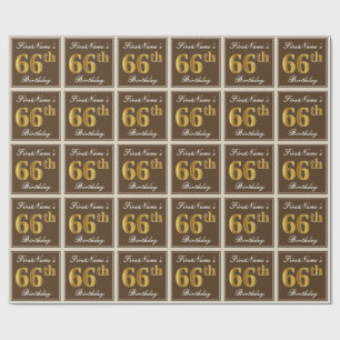 Elegant, Brown, Faux Gold 66th Birthday + Name Wrapping Paper