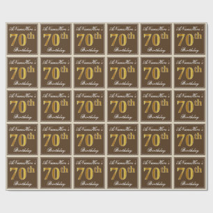 Elegant, Brown, Faux Gold 70th Birthday + Name Wrapping Paper