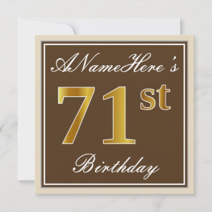Elegant, Brown, Faux Gold 71st Birthday + Name Invitation