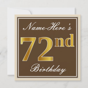 Elegant, Brown, Faux Gold 72nd Birthday + Name Invitation