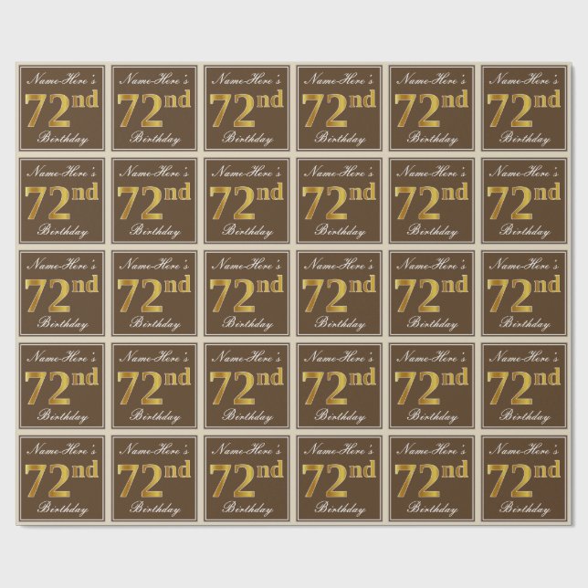 Elegant, Brown, Faux Gold 72nd Birthday + Name Wrapping Paper (Flat)