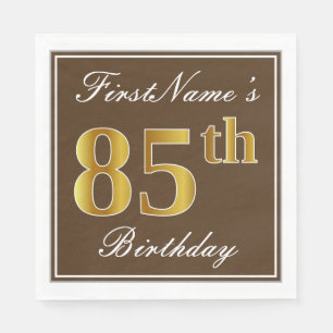 Elegant Brown, Faux Gold 85th Birthday + Name Napkin