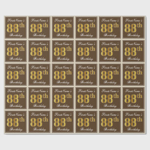 Elegant, Brown, Faux Gold 88th Birthday + Name Wrapping Paper