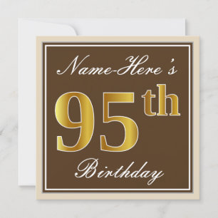 Elegant, Brown, Faux Gold 95th Birthday + Name Invitation