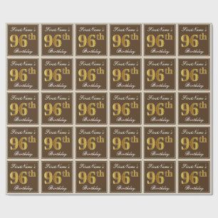 Elegant, Brown, Faux Gold 96th Birthday + Name Wrapping Paper