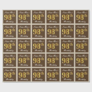 Elegant, Brown, Faux Gold 98th Birthday + Name Wrapping Paper