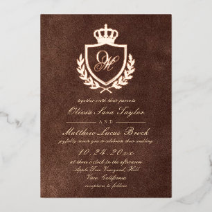 Elegant Brown Faux Texture Velvet Gold Wedding