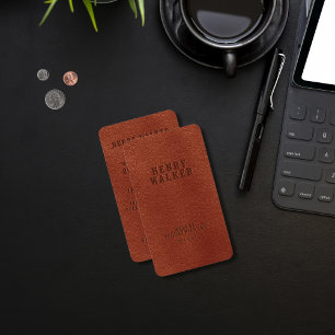 Elegant Brown Faux Vegan Leather Business Card