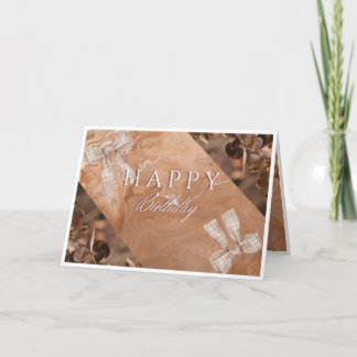 Elegant Brown Floral Happy Birthday Card