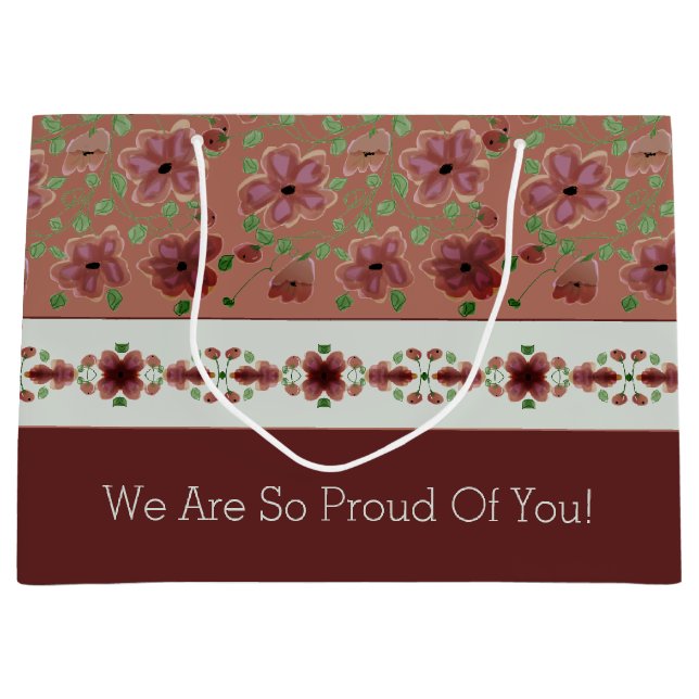 Elegant Brown Floral Large Gift Bag (Front)