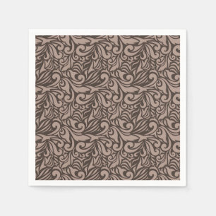 Elegant Brown Floral Pattern on Light Pink Back Napkin