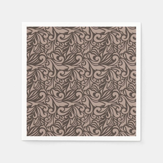 Elegant Brown Floral Pattern on Light Pink Back Napkin (Front)