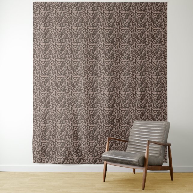 Elegant Brown Floral Pattern on Light Pink Back Tapestry (In Situ)