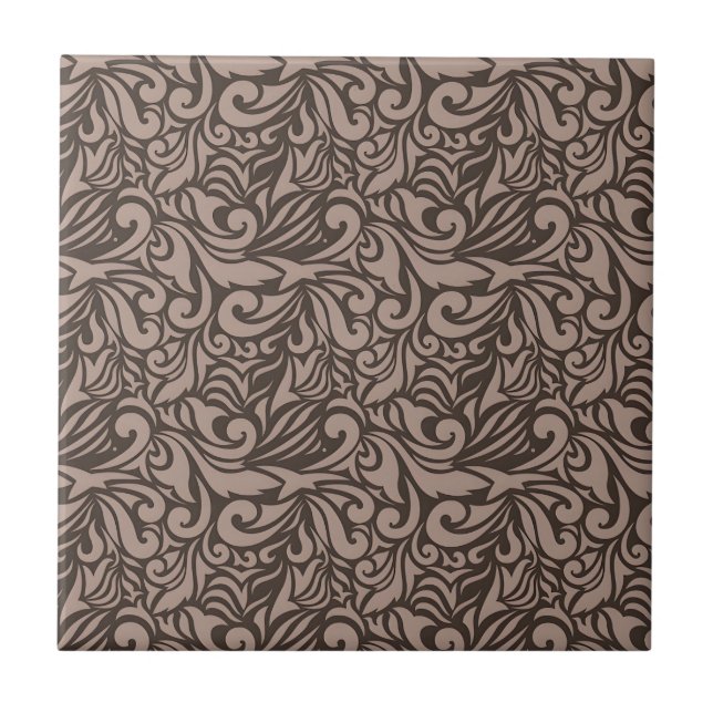 Elegant Brown Floral Pattern on Light Pink Back Tile (Front)
