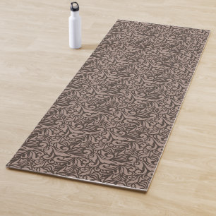 Elegant Brown Floral Pattern on Light Pink Back Yoga Mat