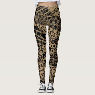 Elegant Brown Geometric Abstract Tribal Pattern Leggings
