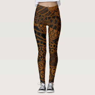 Elegant Brown Geometric Abstract Tribal Pattern    Leggings