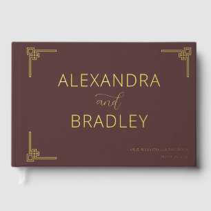 Elegant Brown Geometric Accents Guest Book