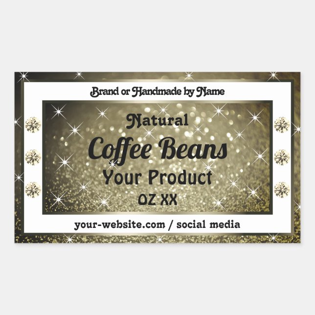 Elegant Brown Glitter Product Labels with Diamonds (Front)