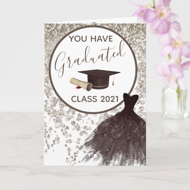 Elegant Brown Glitter You Can Wear the Dress Grad  Card (Orchid)