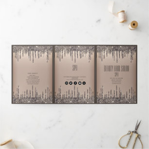 Elegant Brown Glittery Double Drips Beauty Salon Tri-Fold Programme