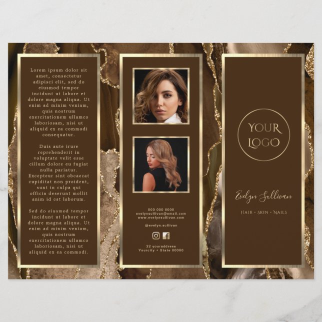 Elegant Brown Gold Agate Brochure (Front)